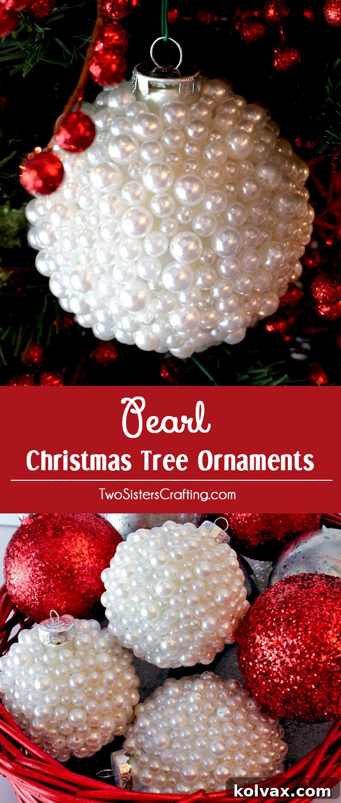 Large, high-quality image of DIY Pearl Christmas Tree Ornaments, perfect for Pinterest sharing and inspiring holiday crafters.