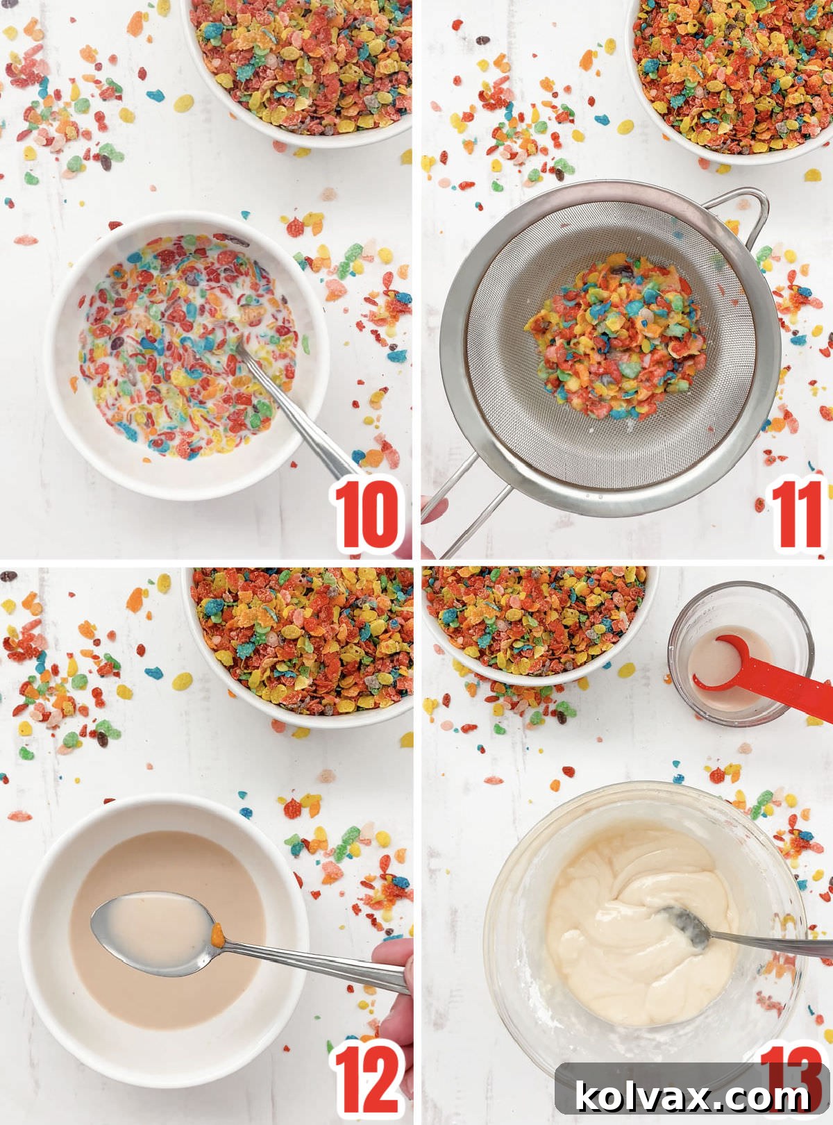 Collage image showing how to make the Cereal Milk Icing for the sugar cookies.