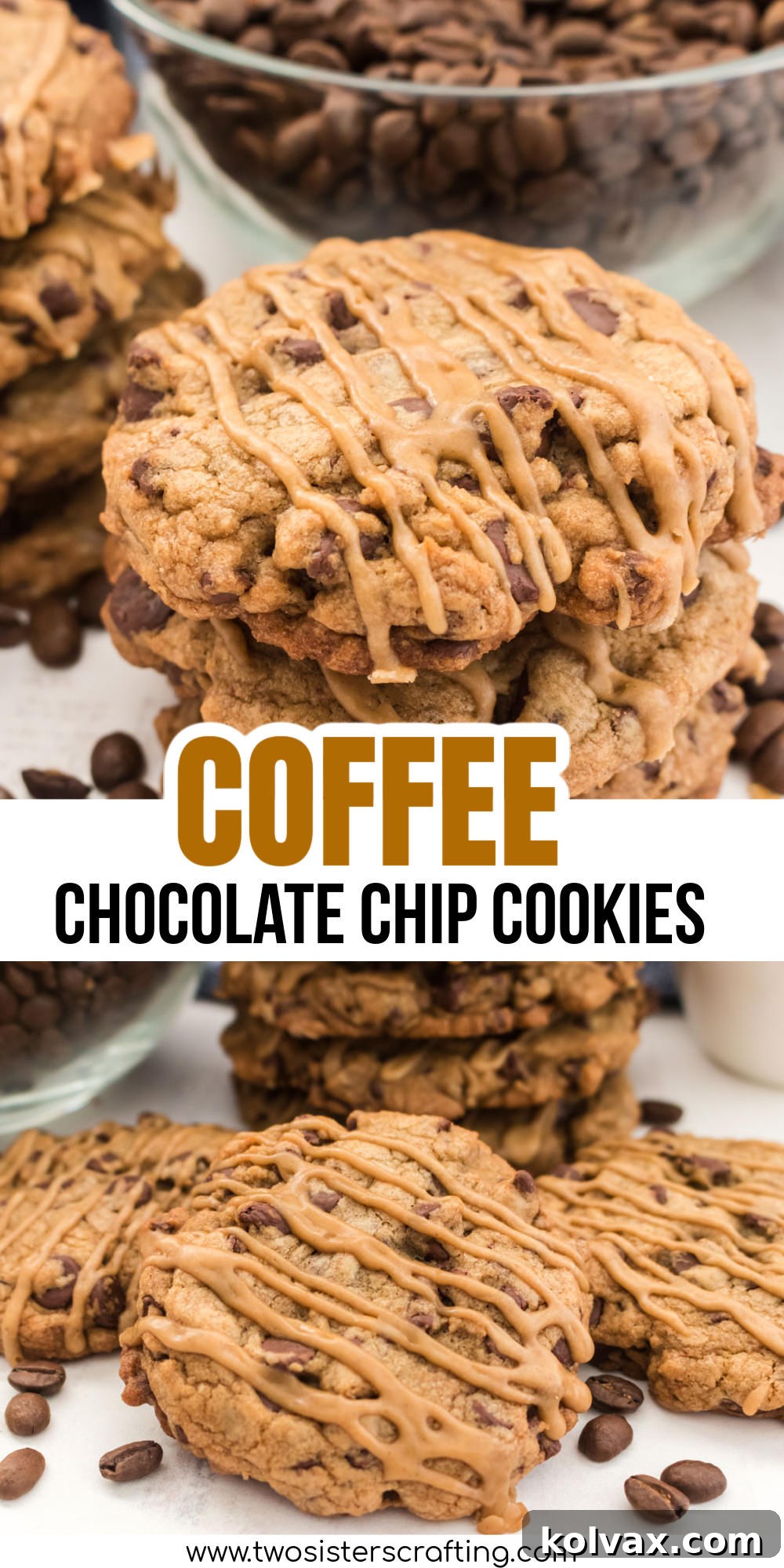 Coffee Chocolate Chip Cookies with homemade coffee icing