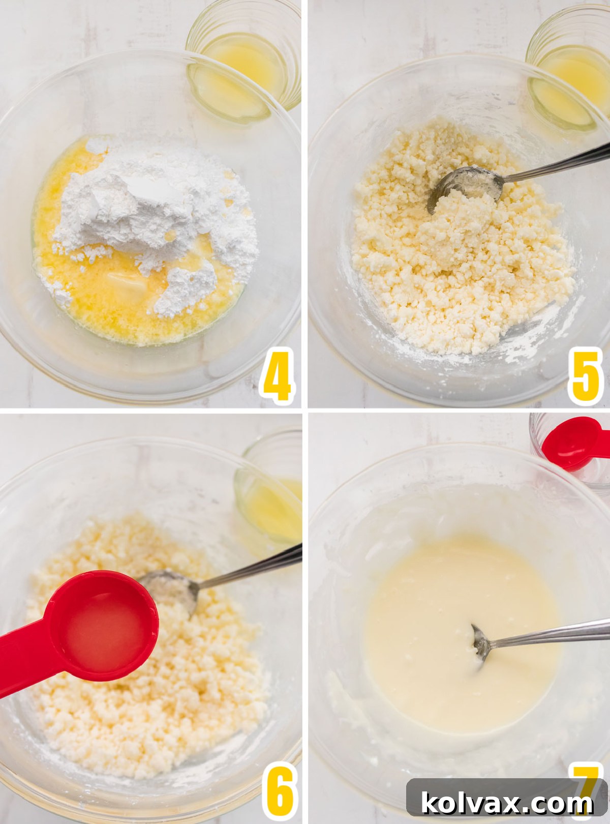 Collage image showing step-by-step how to make the homemade Lemon Icing, from combining ingredients to achieving a smooth, drizzly consistency.