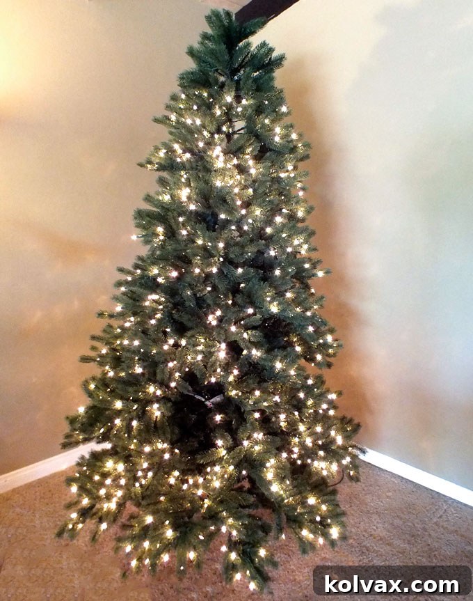 A beautifully decorated Christmas tree, highlighting the depth and dimension achieved through strategic ornament placement.