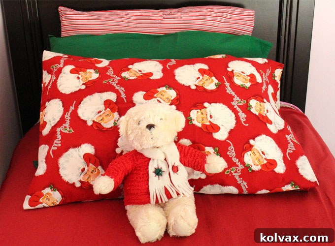 Handmade Christmas Pillowcases - A festive and easy DIY sewing project to start a new holiday tradition. Add seasonal cheer to your bedroom with these adorable, simple-to-make pillowcases.