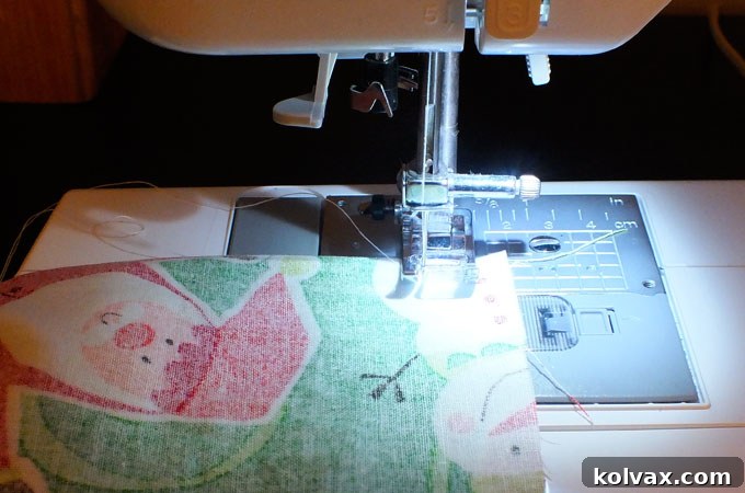 Sewing the main seams for a DIY Christmas pillowcase