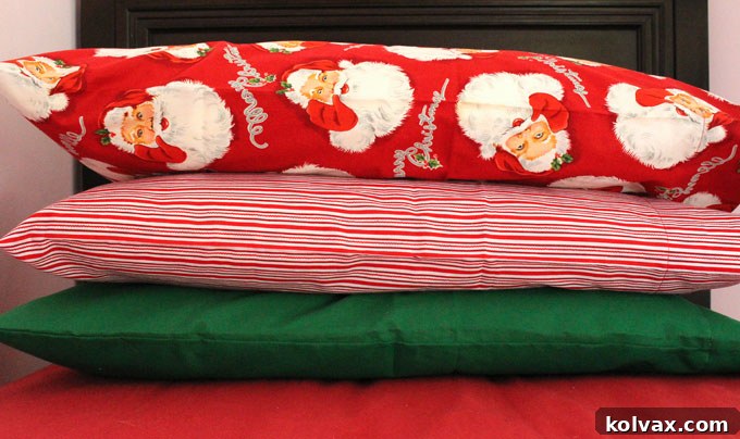 Finished Christmas Pillowcases - A perfect holiday decor idea and sewing craft.