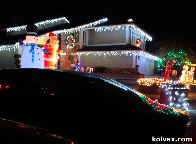 Family driving in pajamas to look at Christmas lights