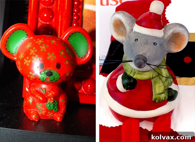 Vintage and Modern Santa Mouse tradition figures