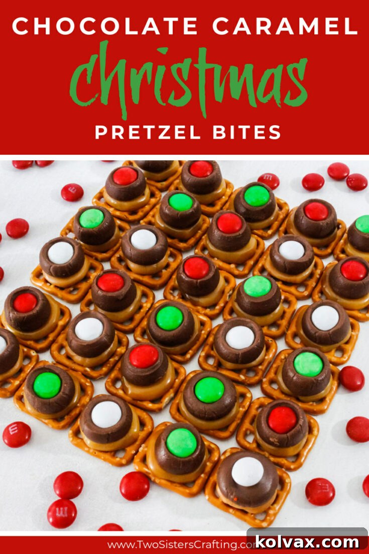 Pinnable image of Christmas Caramel Pretzel Bites