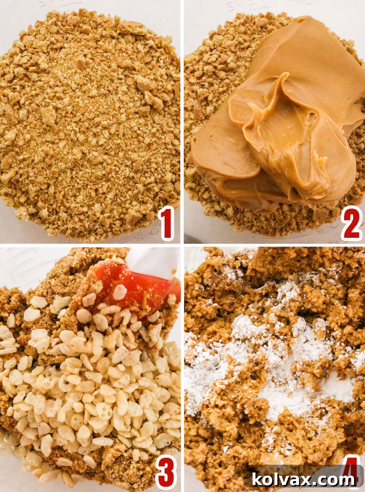 Collage image showing how to make the peanut butter candy filling.