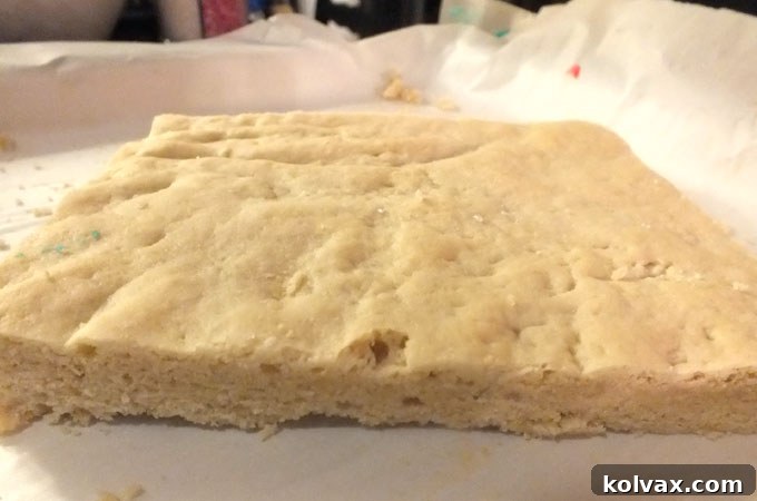 Freshly baked Frozen Sugar Cookie dough, cooled and ready for frosting, showing a soft and slightly thicker texture.