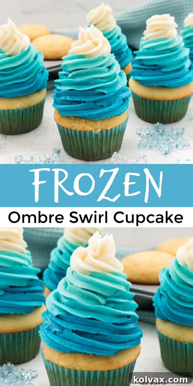 Frozen Ombre Swirl Cupcakes, visually appealing dessert for parties