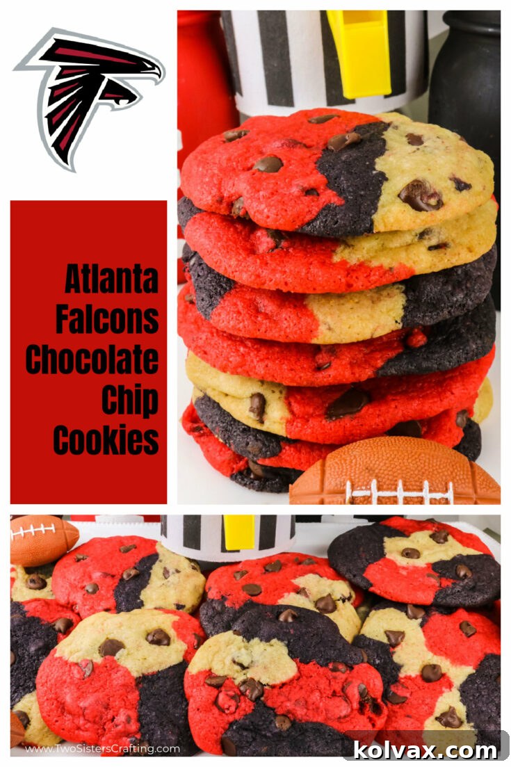 Atlanta Falcons Chocolate Chip Cookies recipe card image for Pinterest