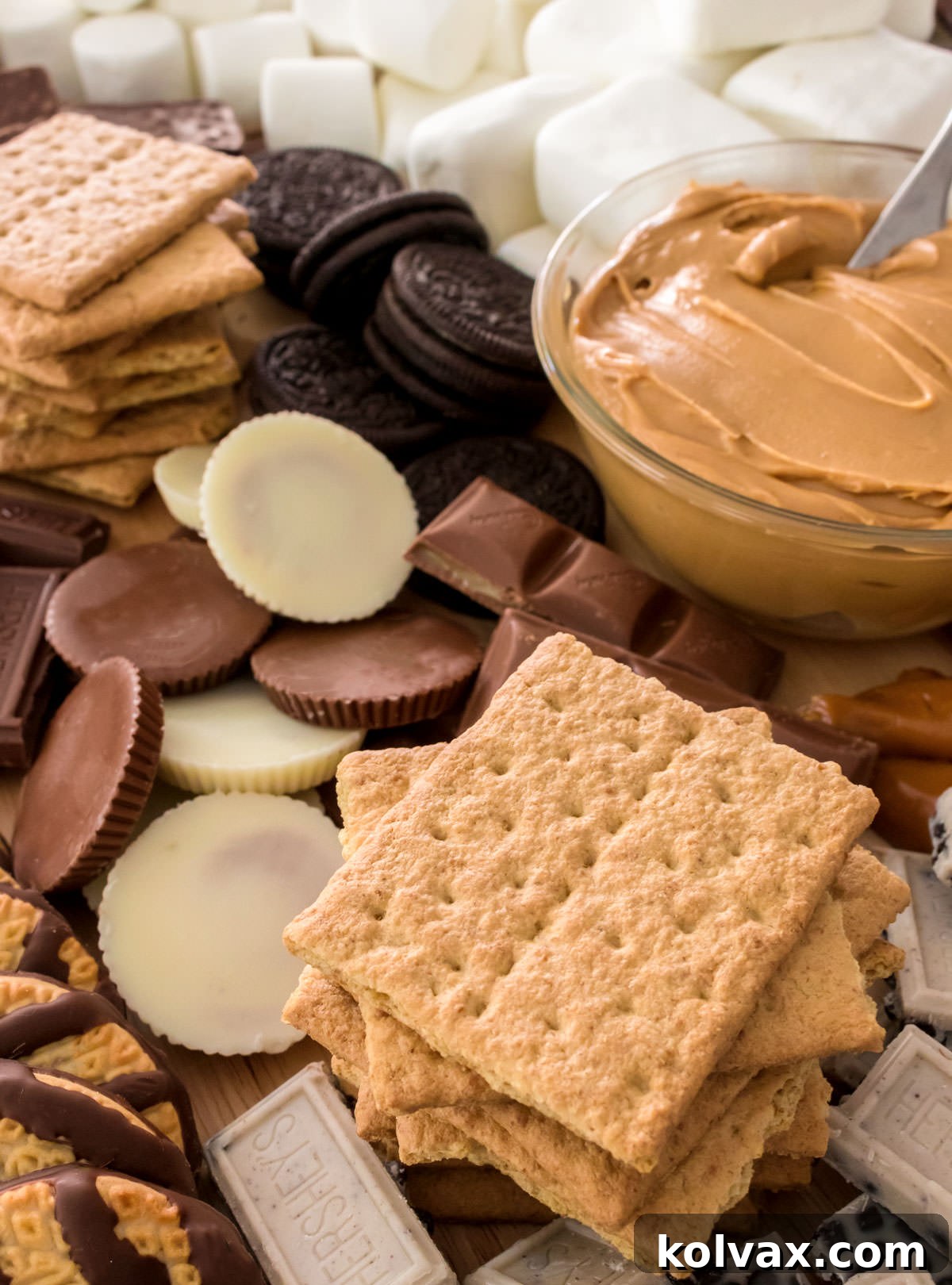 A captivating image of a perfectly assembled S'more, showcasing a golden-brown marshmallow, melted chocolate, and crisp graham crackers, ready to be enjoyed.