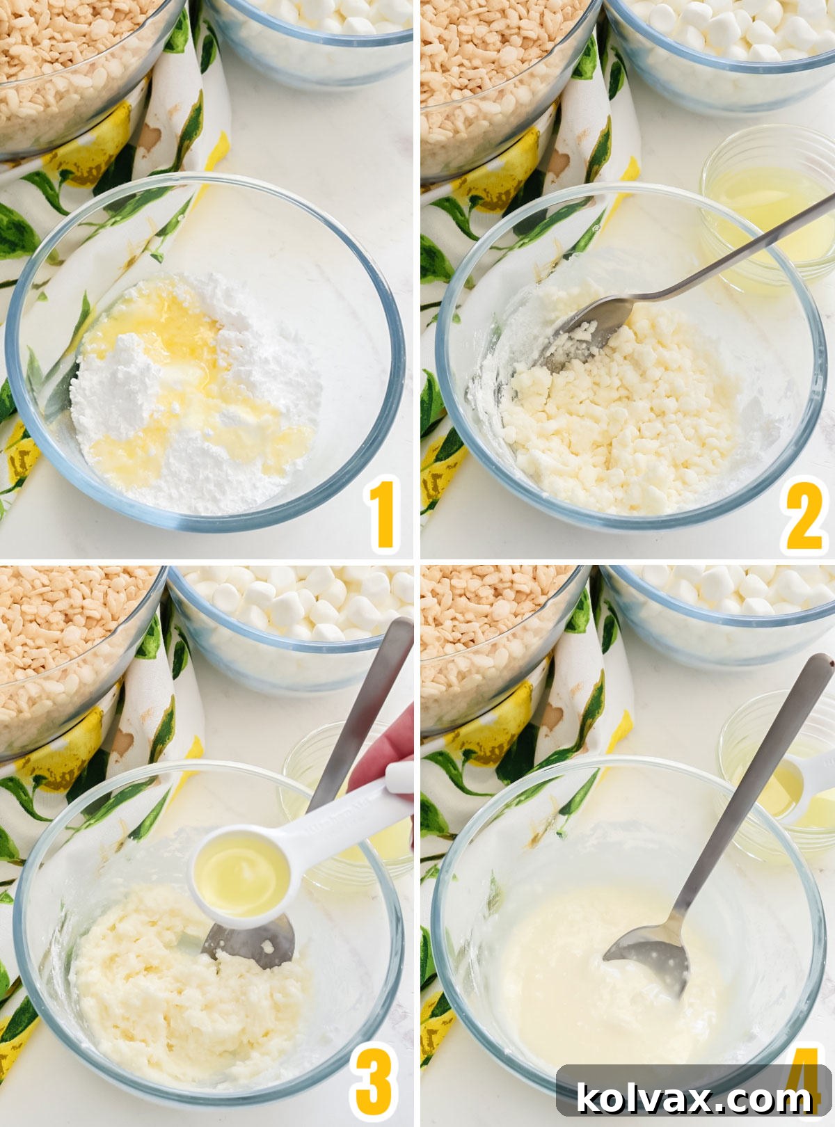 Step-by-step images demonstrating how to prepare the smooth and tangy homemade Lemon Icing. The collage shows ingredients being mixed and the evolving consistency as fresh lemon juice is added to powdered sugar and melted butter.