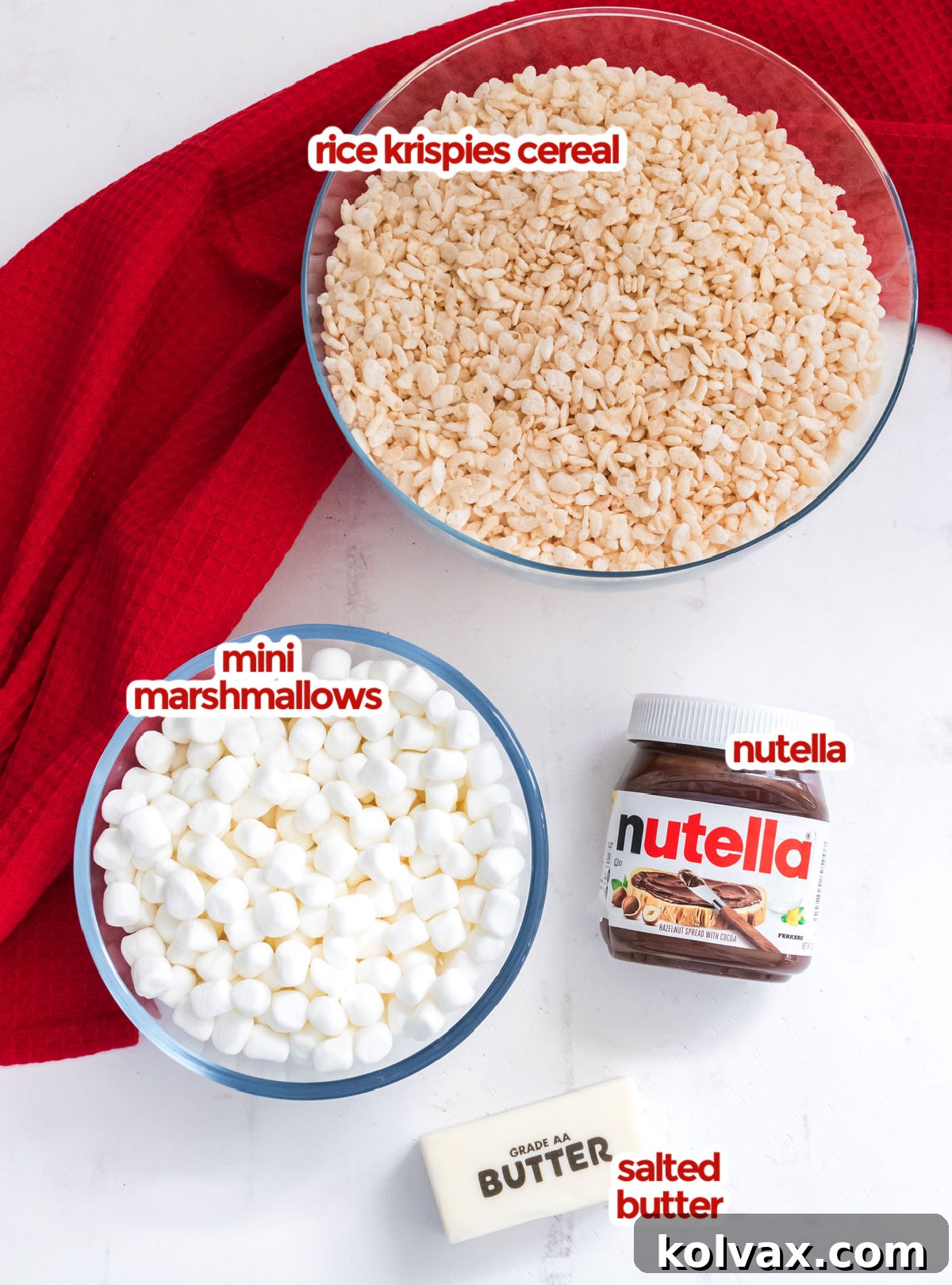 All the ingredients you will need to make Nutella Rice Krispie Treats.