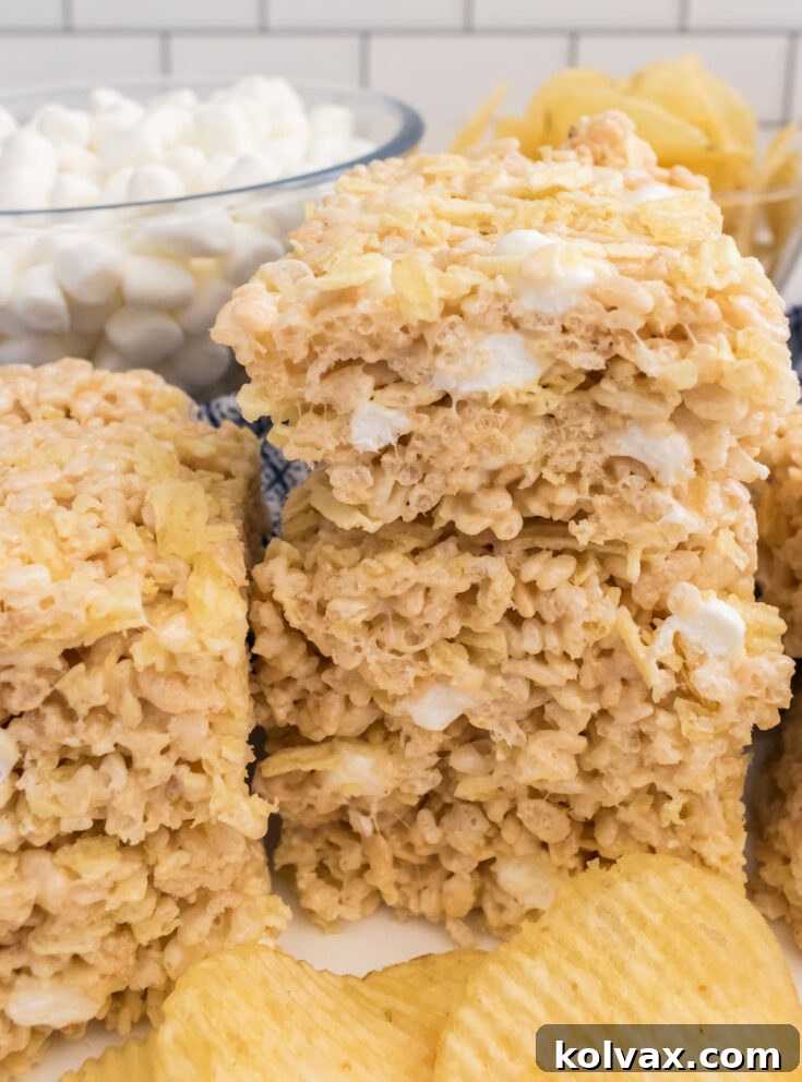Potato Chip Rice Krispie Treats, perfect for pinning to your favorite dessert boards.