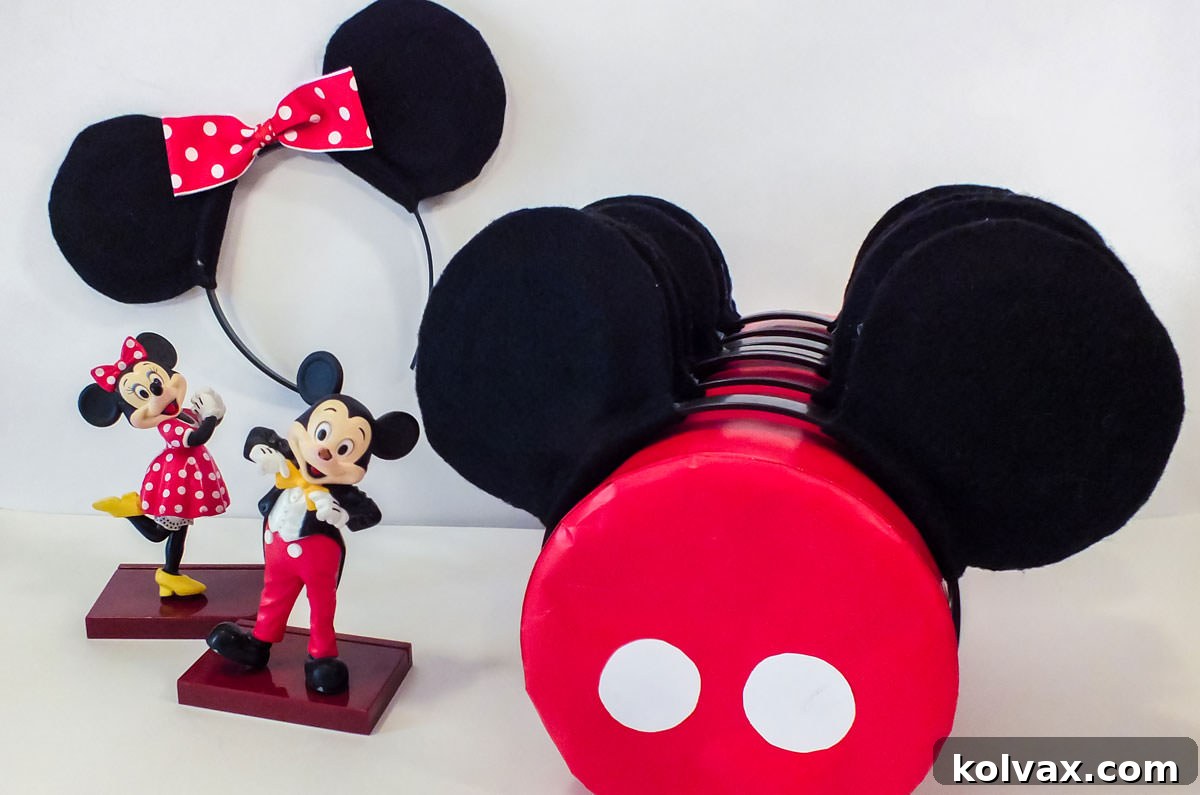 Kids wearing DIY Mickey Mouse and Minnie Mouse ears at a birthday party.