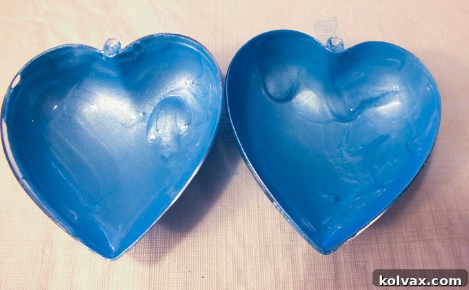 Warmth for the Winter Heart 7 Inside of heart covered with paint, showing excess paint