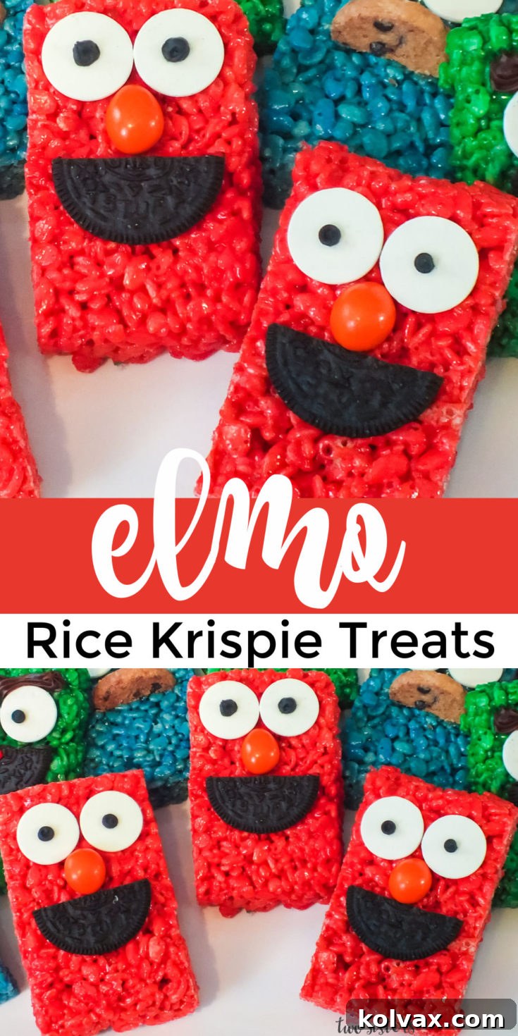 Elmo Rice Krispie Treats pinnable image for Pinterest