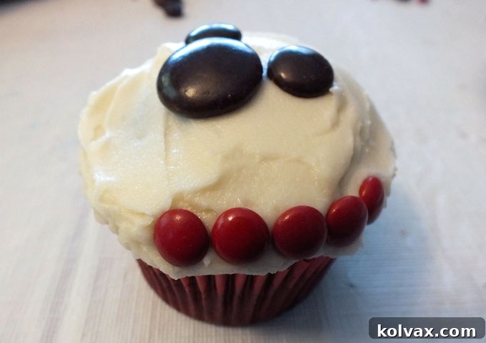 Ring of M&M Mini's around the cupcake