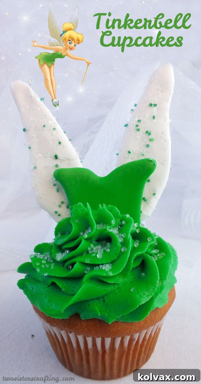 A stunning vertical shot of Tinkerbell Cupcakes, showcasing intricate details and vibrant colors.