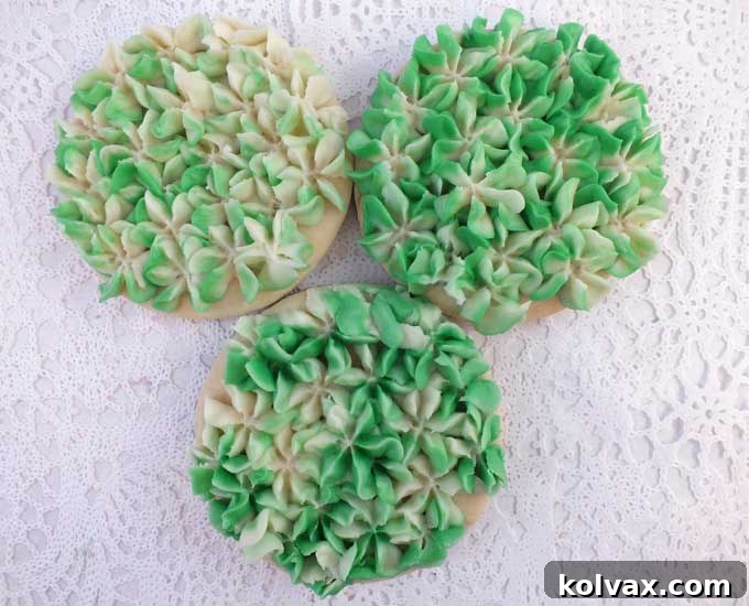 Whimsical Hydrangea Sugar Cookies 13 Elegant green and ivory Hydrangea Frosted Sugar Cookies, perfect for subtle elegance