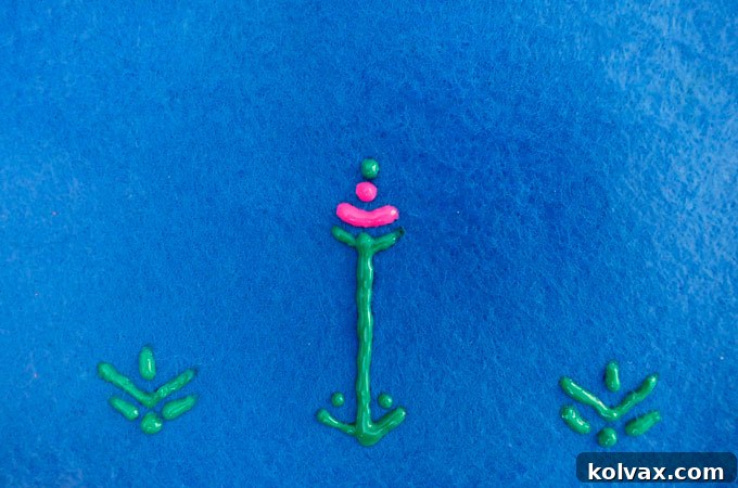 Adding Puffy Paint Flowers to the Anna Party Favor Bag