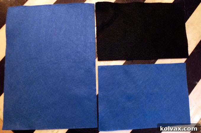 Pieces of felt used to make the main part of the Anna Party Favor Bag