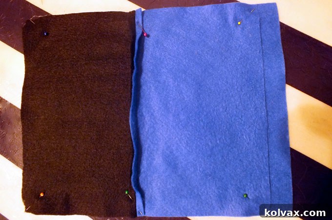 Pinning together the two pieces of the Party Favor Bag