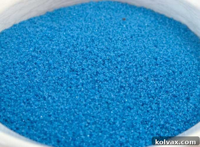 Vibrant Blue Homemade Sparkling Sugar, Perfectly Sifted and Ready to Use