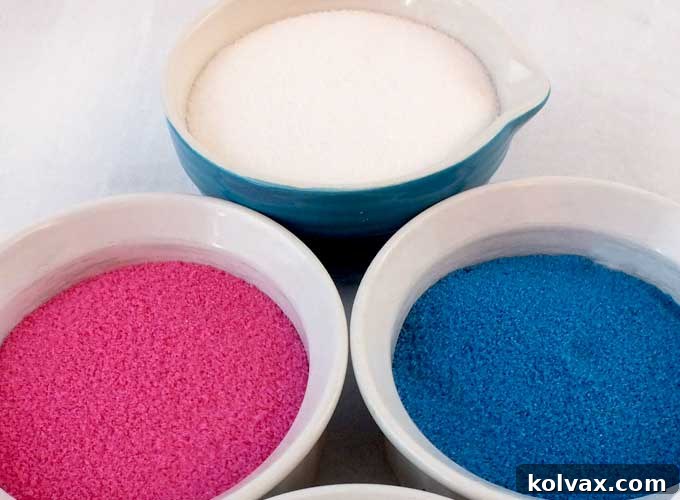 Assortment of Homemade Sparkling Sugar in Various Custom Colors for Baking and Decorating