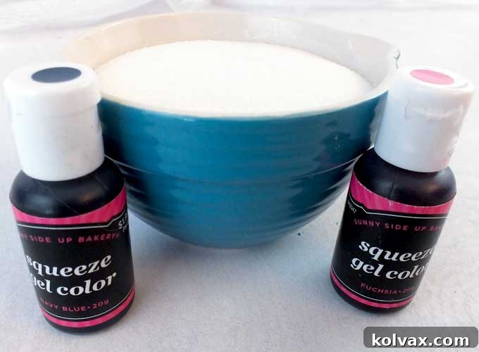 White Granulated Sugar and Gel Food Coloring Ready for Homemade Sparkling Sugar