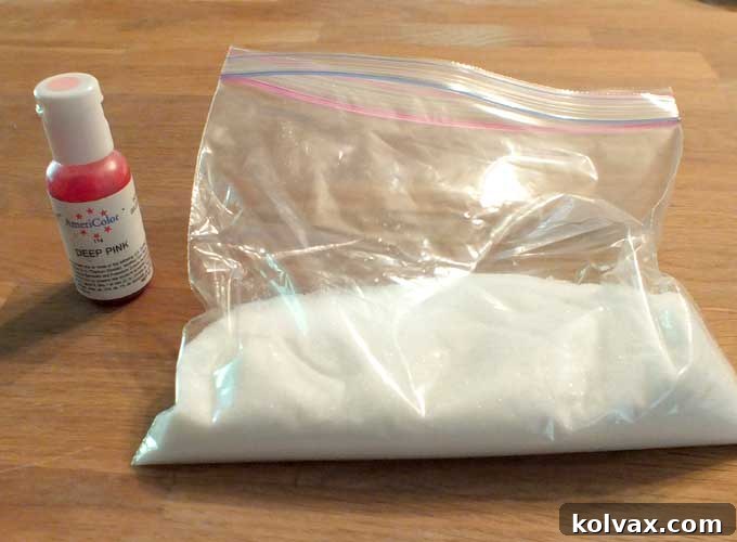 Pouring White Granulated Sugar into a Small Plastic Bag for Coloring