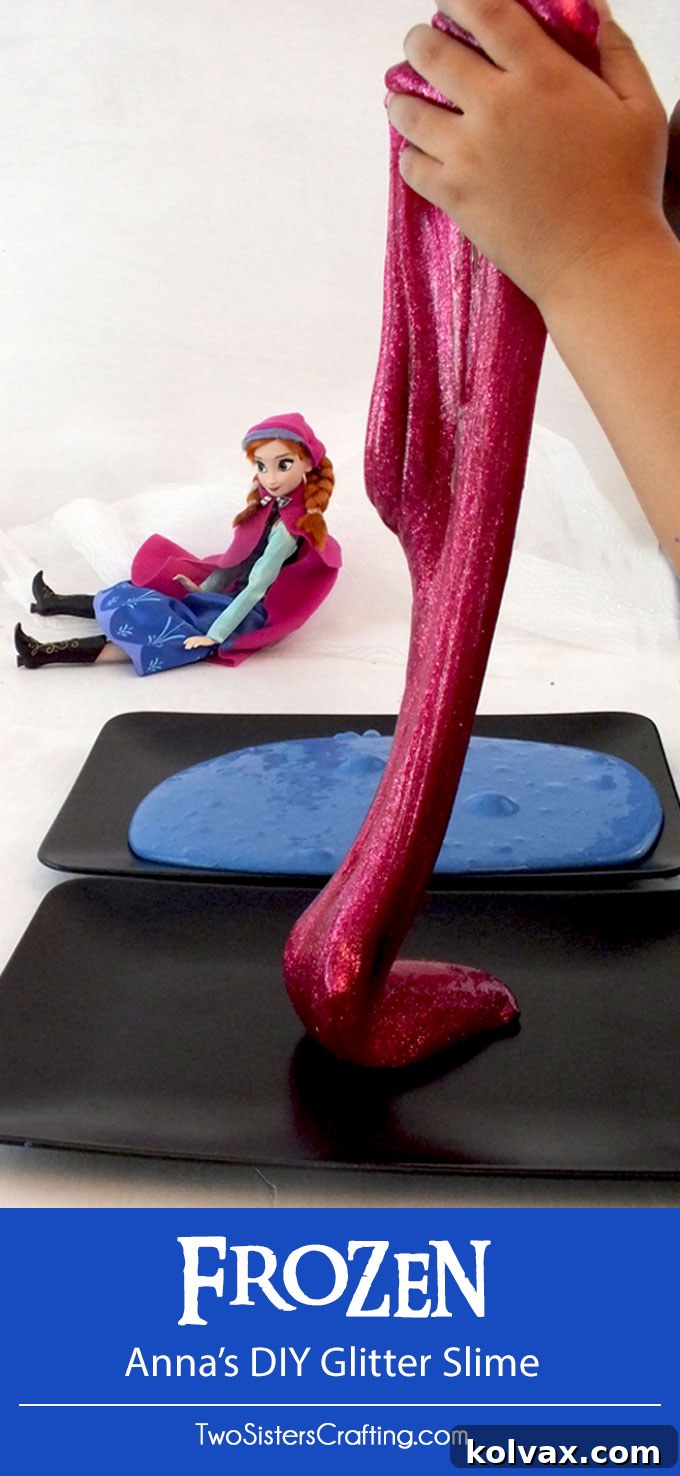 Our Anna's DIY Glitter Slime is beautiful and sparkly homemade GAK for a Frozen Birthday Party or that Princess Anna fan in your life. Easy to make and great for a party activity or as party favors for the kids we have step by step directions on how to make this fun and colorful sensory activity for kids. Follow us for more fun Frozen Party Ideas.