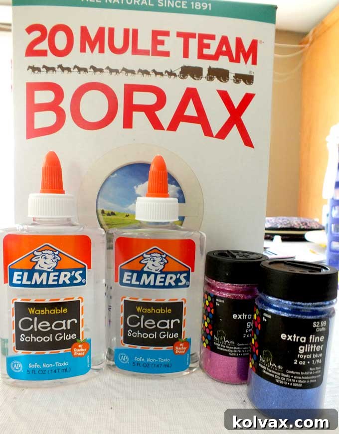 Supplies for Anna's DIY Glitter Slime