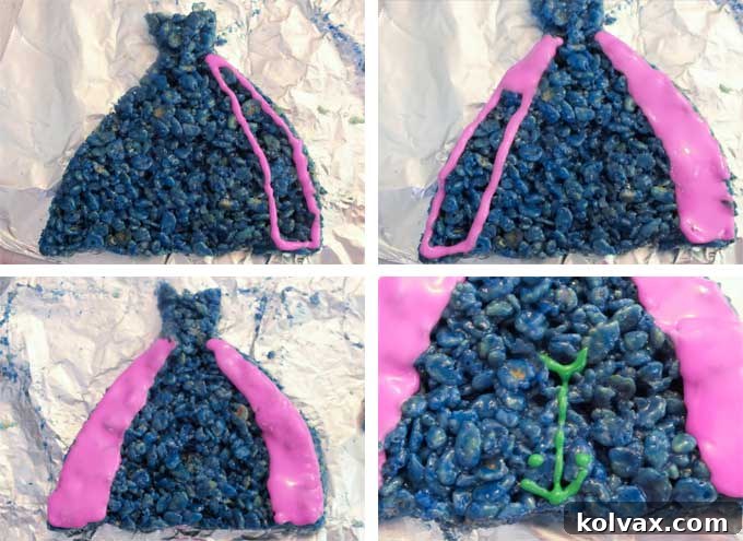 Decorating the Anna's Dress Rice Krispie Treats