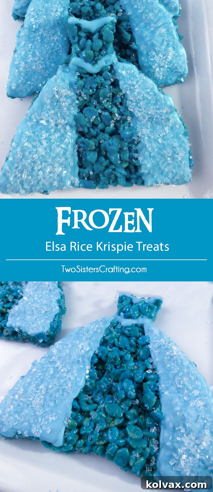 Our Elsa Dress Rice Krispie Treats are a delicious and easy to make Frozen Dessert decorated to represent Queen Elsa's famous Ice Queen Dress. They are perfect for a Frozen Birthday Party and we have all the step by step directions you'll need to make these for your Frozen Party. Follow us for more fun Frozen Party Ideas.