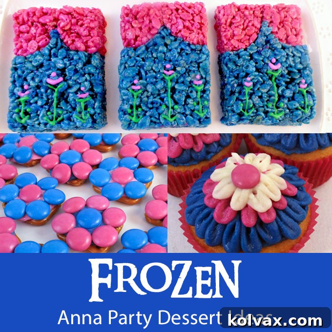 Anna's Enchanted Frozen Desserts 4 frozen-anna-party-dessert-ideas-branded-featured - A vibrant Princess Anna-themed Frozen birthday party dessert table featuring bright blue and pink treats. Discover amazing Anna Party Desserts that are delicious and visually stunning for your Frozen celebration.