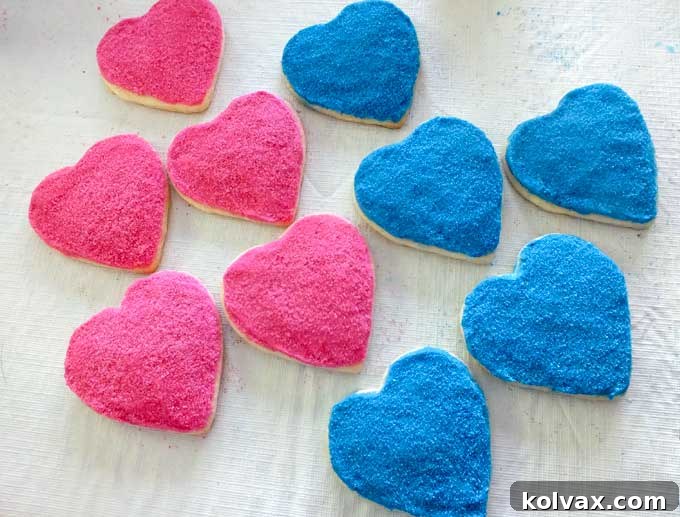 Beautiful Anna's Frozen Heart Cookies with homemade sparkling sugar