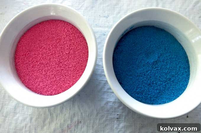 DIY Homemade Sparkling Sugar in Anna's Pink and Blue Colors
