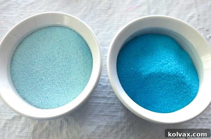 DIY Homemade Sparkling Sugar in Elsa's Blue Colors for Frosting