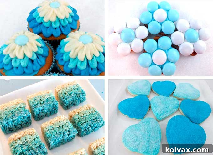 Sparkling blue Frozen treats for an Elsa-themed birthday party, featuring delicious and easy-to-make desserts perfect for an Arendelle celebration.