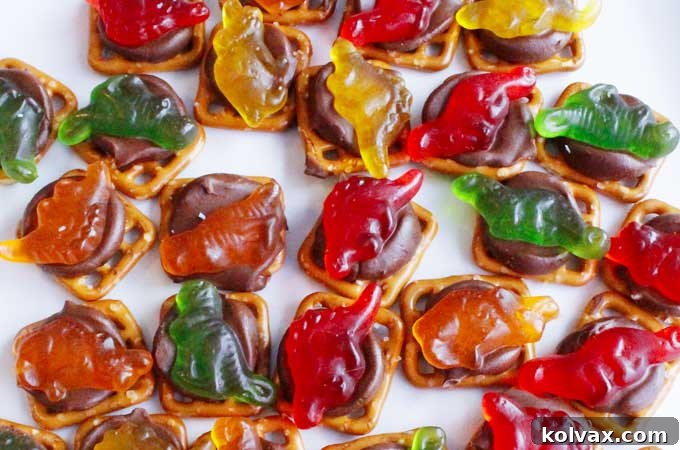 Delicious Gummy Dinosaur Pretzel Bites: Sweet & Salty Treats Perfect for Dinosaur Birthday Parties and Fun Desserts