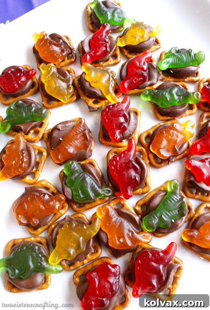 A Platter of Gummy Dinosaur Pretzel Bites: Sweet, Salty, Crunchy, and Chewy Perfection for Parties