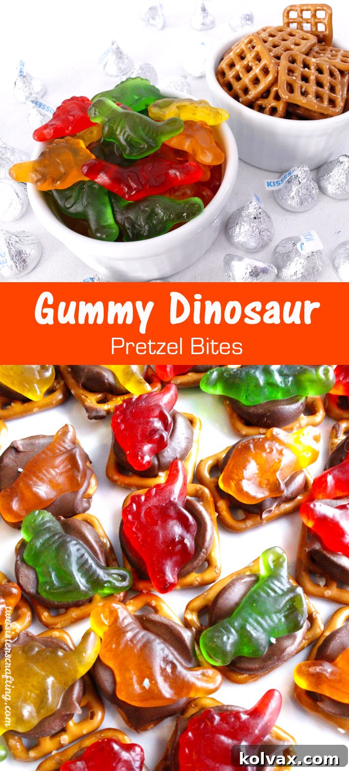 Close-up of Gummy Dinosaur Pretzel Bites: The Perfect Sweet, Salty, and Chewy Kids Party Food