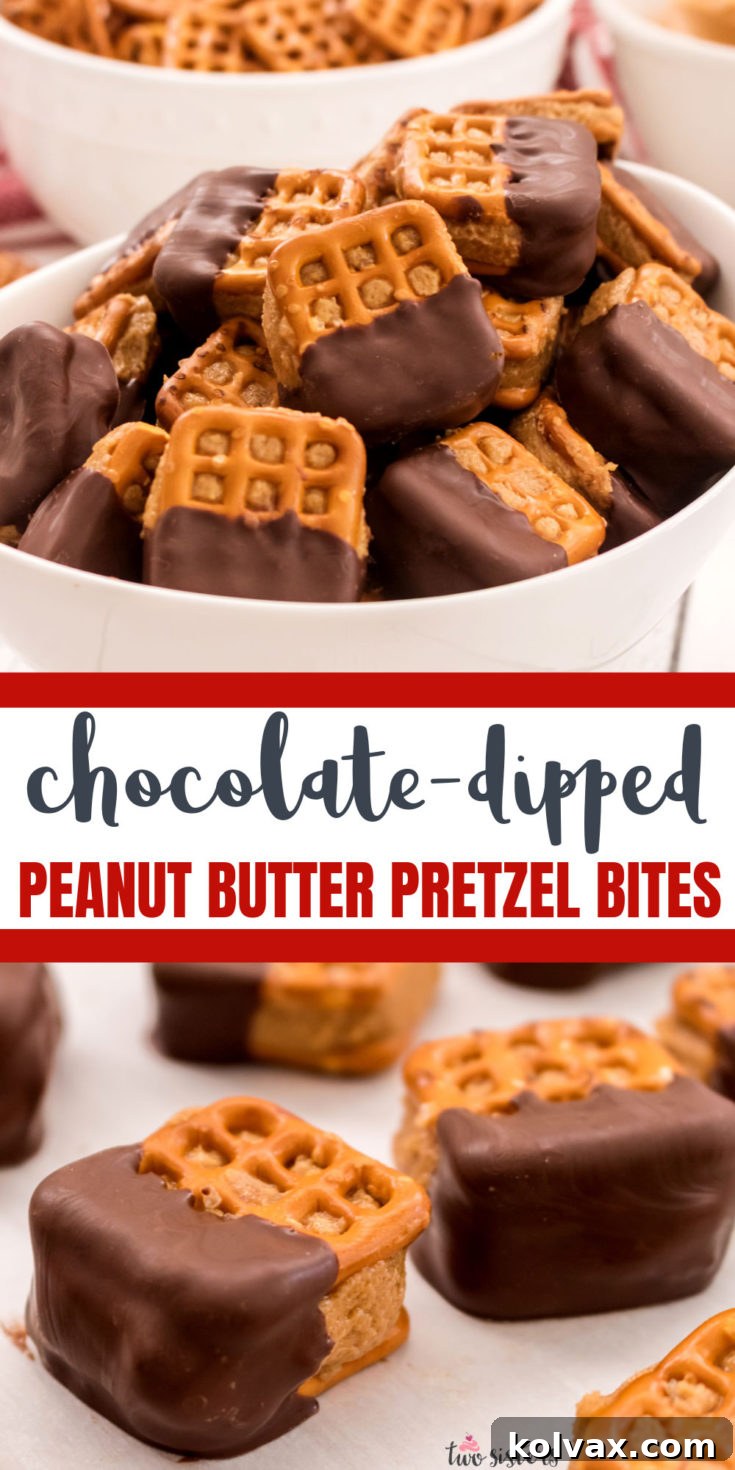 Pinnable image for Chocolate Peanut Butter Pretzel Bites