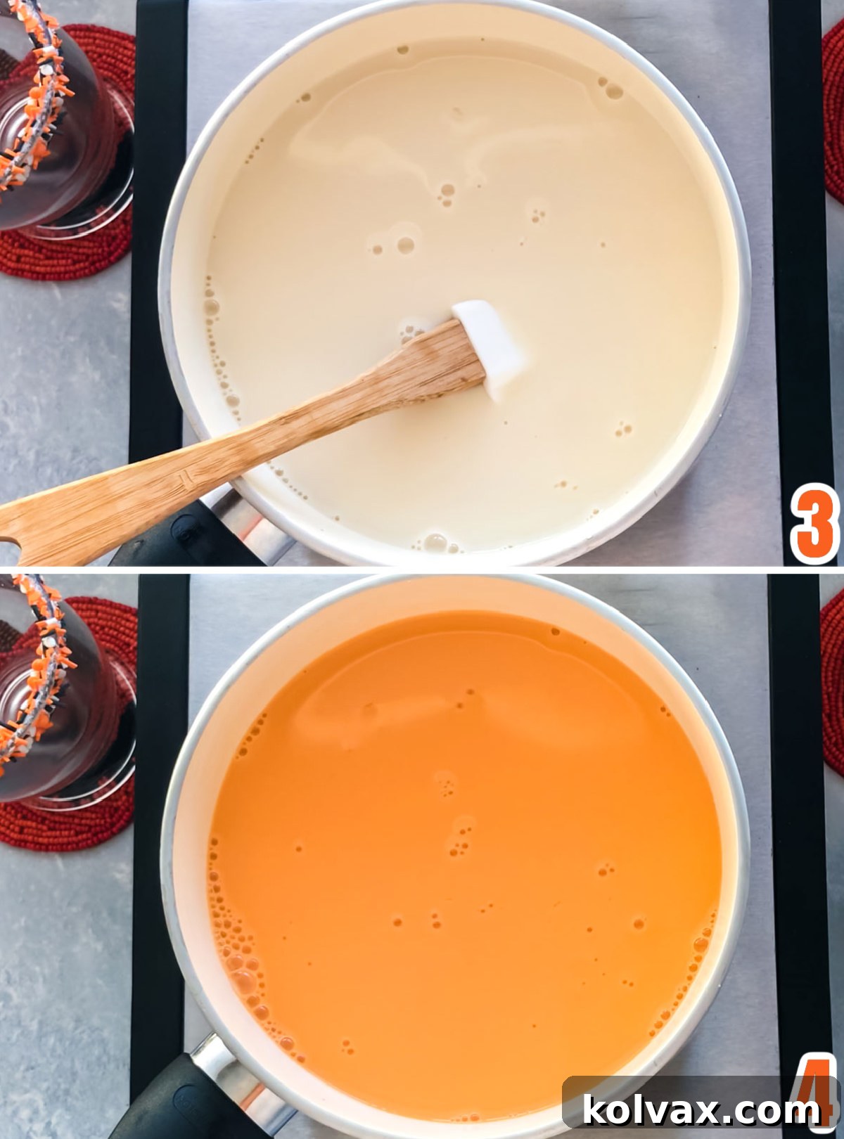Collage image showing the steps for making Hot Vanilla Milk.