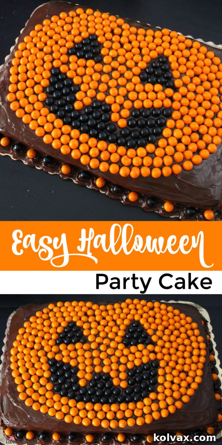 Pinnable image for Easy Halloween Cake recipe.