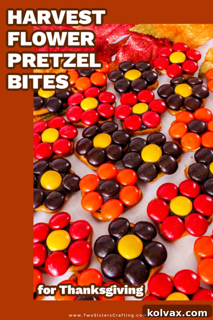 Harvest Flower Pretzel Bites ready to be shared on Pinterest
