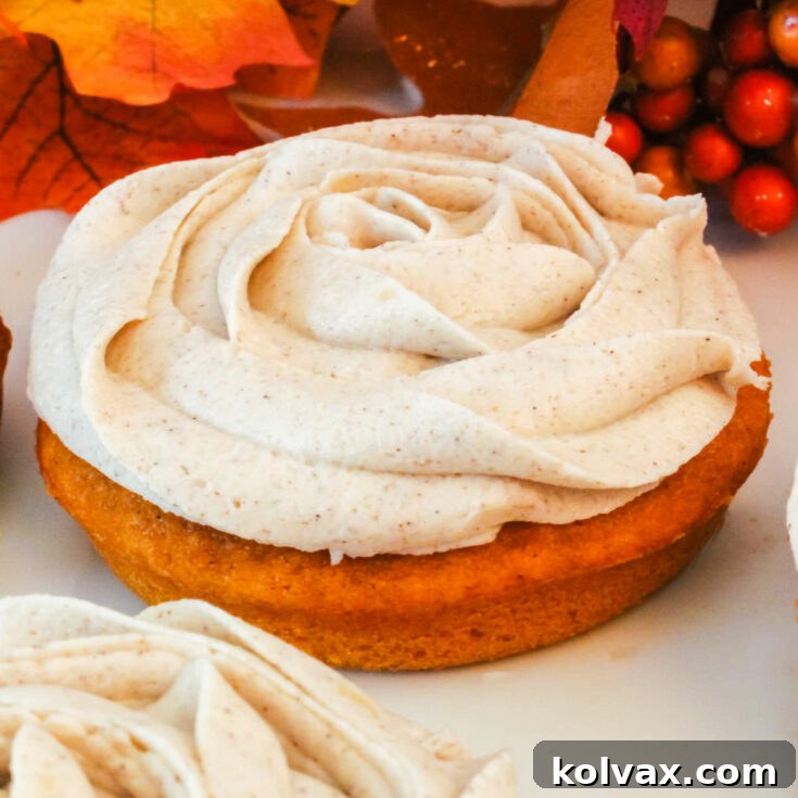Pumpkin Mini Cakes with Cinnamon Buttercream Frosting are the perfect Fall Treat and a unique take on the classic cupcake. They would be a great Thanksgiving dessert for your guests who don't like pie.