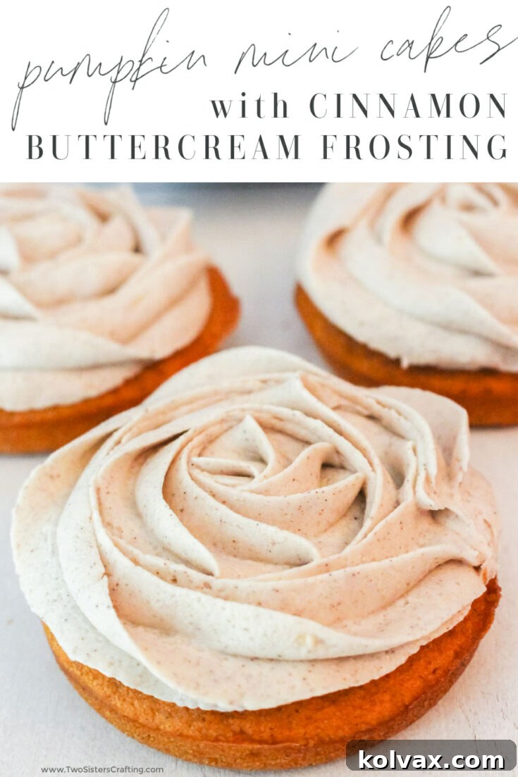 Pumpkin Mini Cakes with Cinnamon Buttercream Frosting are the perfect Fall Treat and a unique take on the classic cupcake. They would be a great Thanksgiving dessert for your guests who don't like pie.
